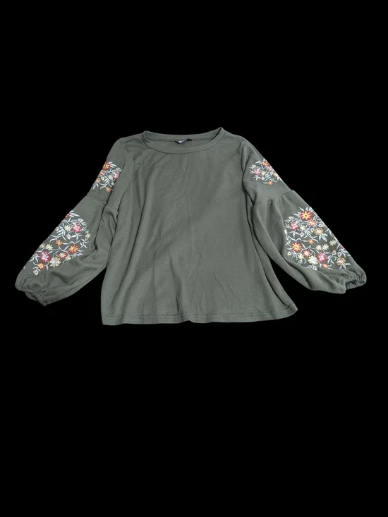 BloomChic Olive Green Balloon Sleeve Embroidered Top - Picture 3 of 4